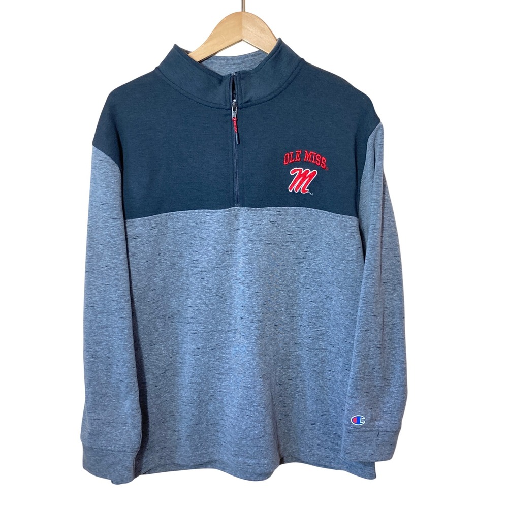 Champion Ole Miss Rebels Quarter Zip Pullover Mens Large Gray Colorblock Heather
